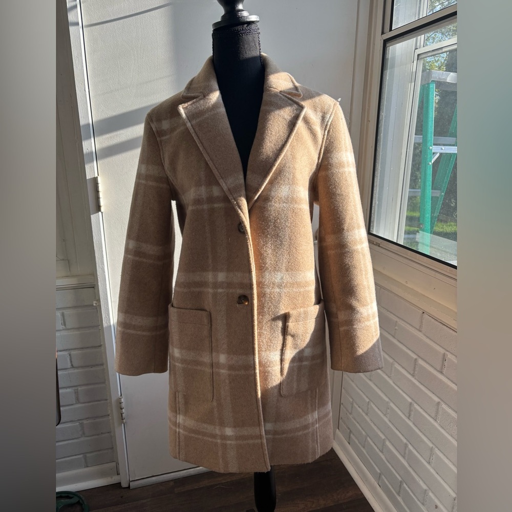 Untuckit Willa Wool Blend Tan Plaid Jacket Small workwear winter holiday preppy